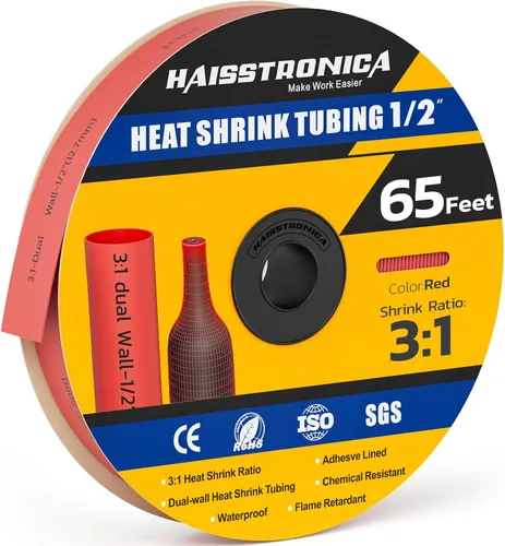 Miniatura 64 de haisstronica Tubo termorretráctil 3:1, relación de encogimiento, tubo termorretráctil de grado marino forrado con adhesivo para el hogar, automoción