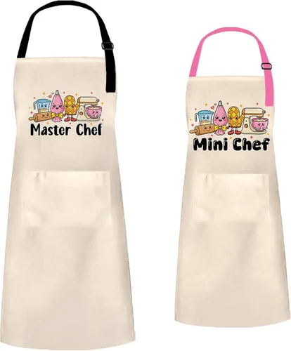 Miniatura 11 de Juego de delantales de cocina de pollo, delantales a juego de pollo para niños y adultos, bonitos delantales para padres e hijos con 2 bolsillos