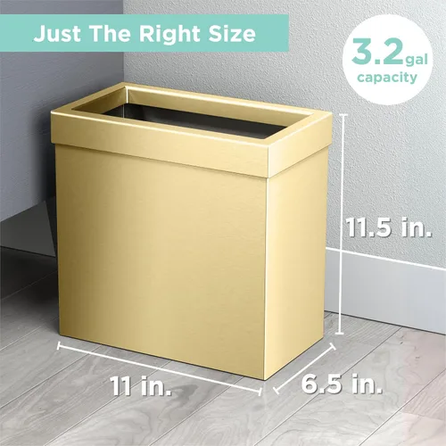 Miniatura 8 de Gatco Cubo de basura rectangular moderno, latón cepillado, cubo de basura de acero inoxidable con tapa extraíble, a prueba de fugas, capacidad de 3