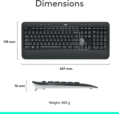 Miniatura 8 de Logitech MK540 Combo avanzado de teclado y mouse inalámbricos para Windows, receptor USB unificador de 2.4 GHz, teclas de acceso rápido multimedia