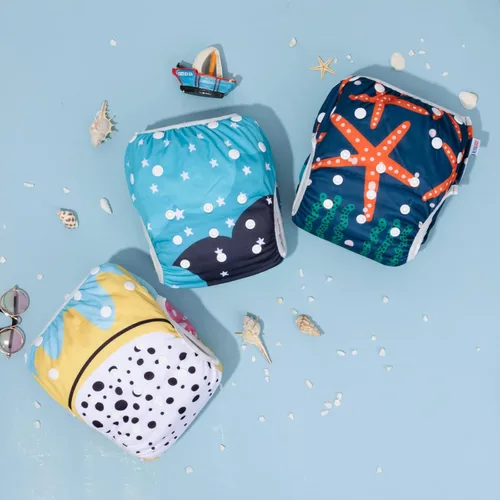 Miniatura 134 de Alva, Pañales de bebé para nadar, paquete de 2 unidades, talle único, reutilizable, lavable y ajustable de 0 a 36 meses. Tamaño de 10 a 40 lbs