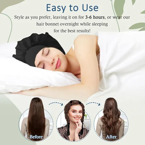 Miniatura 2 de Gwabee No Heat Overnight - Juego de diadema para mujeres y niñas, gorro de satén suave con rodillos para rizos largos de cabello, caja de regalo