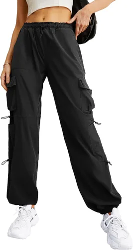 Miniatura 2 de Lepunuo Pantalones de paracaídas para mujer, pantalones cargo holgados con cordón elástico en la cintura Y2K, pantalones deportivos con bolsillos
