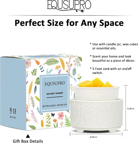 Miniatura 5 de EQUSUPRO - Calentador de cera para derretir cera perfumada, calentador eléctrico de cera de cerámica 4 en 1, quemador de cera de fragancia