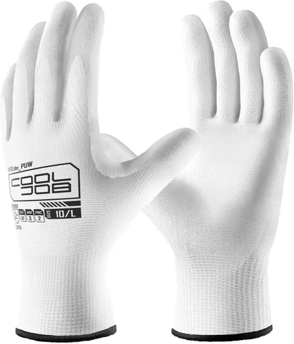 Miniatura 16 de COOLJOB Paquete de 12/60 pares de guantes de trabajo de seguridad a granel con revestimiento de poliuretano de agarre, guantes de punto sin costuras