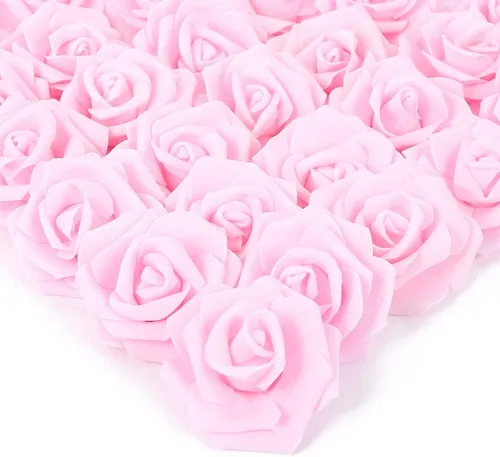 Miniatura 13 de IPOPU 100 unidades de rosas artificiales de aspecto real, rosas falsas de color rosa bebé, rosas de espuma rubor para centros de mesa de boda, Rosa