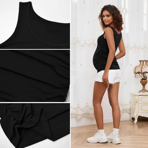 Miniatura 7 de GINKANA Camisetas sin mangas de maternidad fruncidas básicas camisetas de maternidad chaleco ropa de mamá