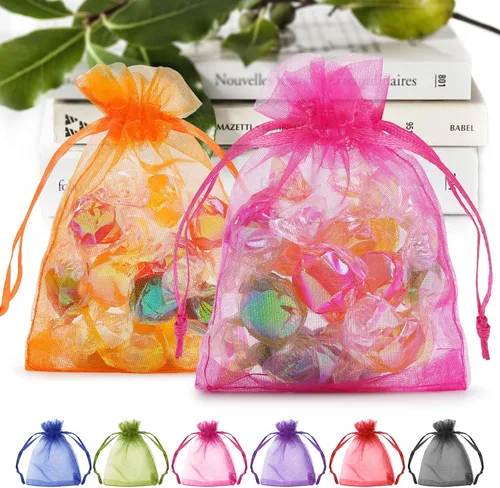 ANZNKU Paquete de 50 bolsas de organza multicolor de 3 x 4 pulgadas, mini bolsas de regalo para regalos de Pascua, día de la madre, bolsa de joyería