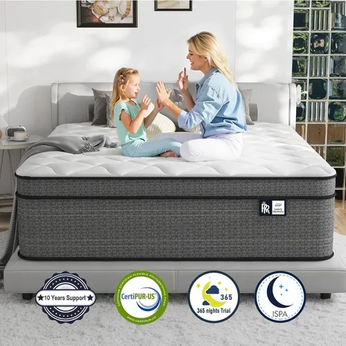 Miniatura 7 de Ruoysun 12 Inch King Size Mattress, Firm Hybrid Mattress with 7-Zone Pocket Springs & Cooling Gel Memory Foam, Luxury Pressure Relief Bed in a Box