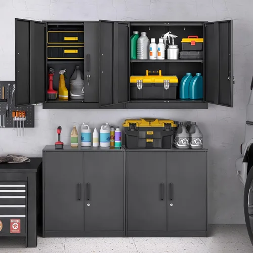 Miniatura 2 de LUCYPAL Armarios de almacenamiento de metal con 2 puertas y asa, gabinete de almacenamiento con bloqueo de acero con estantes ajustables, gabinete