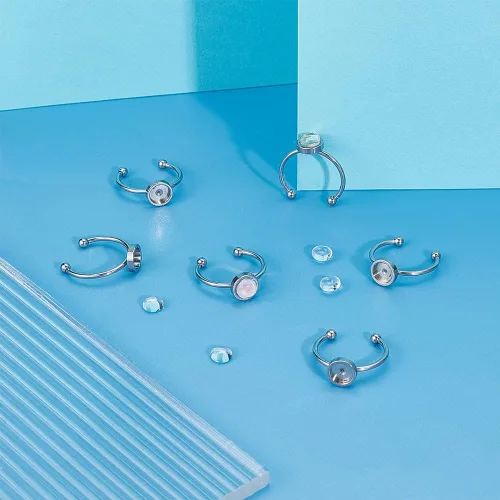 Miniatura 2 de UNICRAFTALE Juego de 20 anillos de dedo de cúpula en blanco semicircular – acero inoxidable, diseño simple y único con cabujones de vidrio