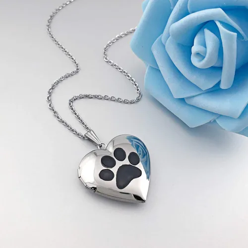 Miniatura 3 de Collar con medallón de pata de perro que sostiene fotos de amor corazón medallón de cristales colgante regalos de cumpleaños Cristal Circonia cúbica