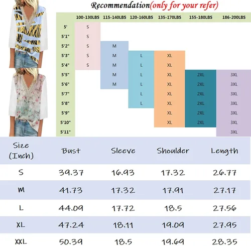Miniatura 5 de Ladies Blouses and Tops 34 Sleeve 2024,Spring Trendy Lace 34 Sleeve Top for Women V Neck Shirts Print Lace Casual Loose