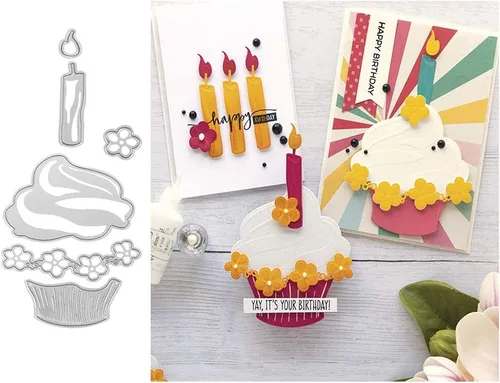 Miniatura 7 de Troqueles de corte de metal para fiesta de pastel de cumpleaños, globo de aire de vidrio de champán, plantillas en relieve, molde de plantilla