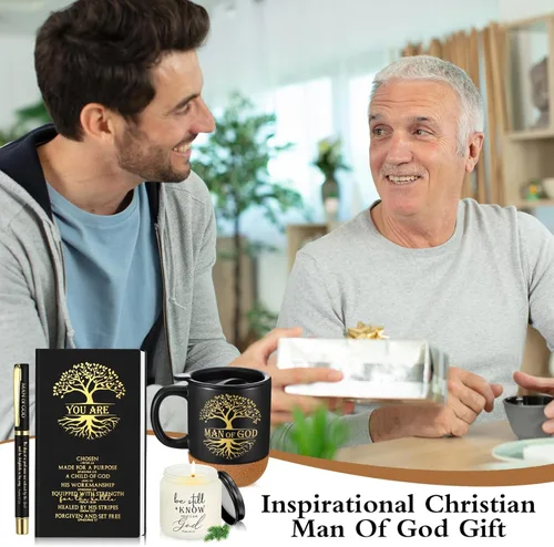 Miniatura 4 de Hushee 4 piezas de regalos cristianos para hombres, taza de café del hombre de Dios, diario de oración, vela perfumada, bolígrafo bíblico, regalos