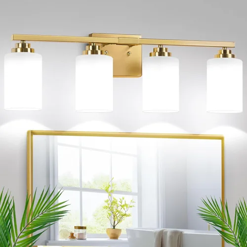 Miniatura 33 de Lámparas de baño de 3 luces, 19 pulgadas, modernas luces de tocador sobre espejo con pantallas de vidrio transparente, accesorio de luz marrón