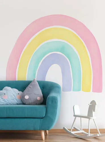 Miniatura 12 de Vinilo adhesivo para pared, diseño de acuarela, arcoíris, despegar y pegar (pequeño, 29.5 pulgadas de ancho x 24 pulgadas de alto, coral)