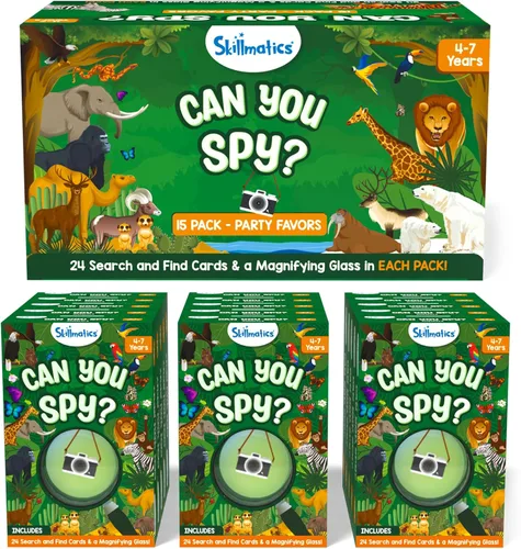 Skillmatics Recuerdos de fiesta (paquete de 15) – Juego de tarjetas de animales espías, juego de búsqueda y búsqueda para niños, bolsa de regalo y