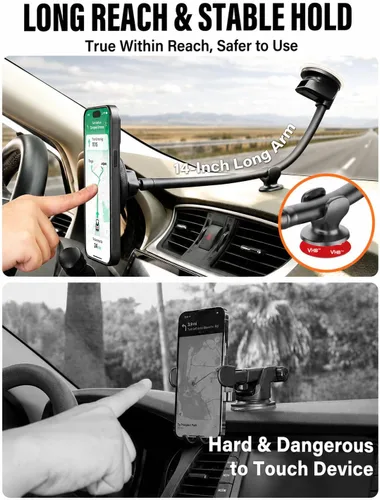 Miniatura 3 de APPS2Car Soporte magnético para teléfono MagSafe para papá, soporte magnético para automóvil con ventosa de brazo largo de 14 pulgadas, soporte