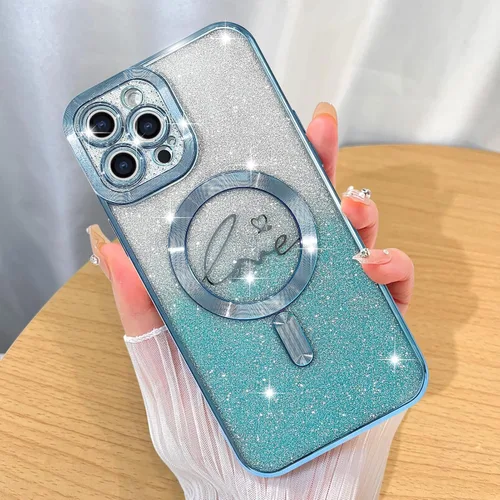 Miniatura 12 de ZIYE Funda Magnética Diseñada para iPhone 11 Funda con Purpurina Plateado de Lujo Corazón de Amor Compatible con MagSafe Funda Transparente
