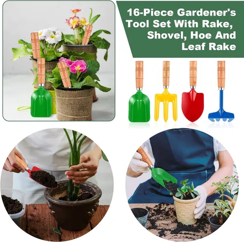 Miniatura 4 de 16 herramientas de jardinería de metal para jardín, playa, caja de arena para excavación, incluyendo pala, rastrillo, tenedor y pala, herramientas