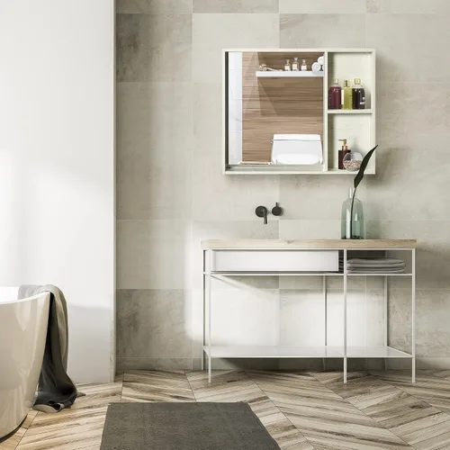 Miniatura 6 de kleankin Botiquín de baño de 31.5 x 25.5 pulgadas con espejo, estante de almacenamiento, armario de baño montado en la pared para sala de estar