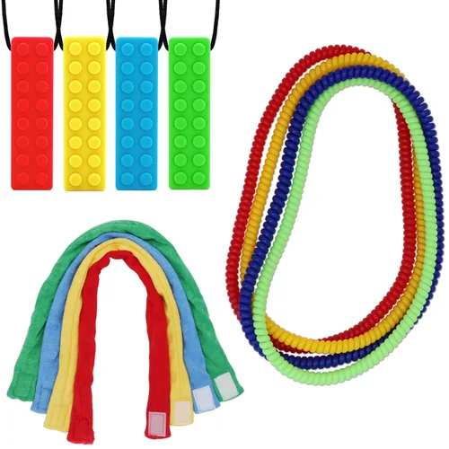 Paquete de 12 collares sensoriales para masticar, collar elástico masticable, juguetes sensoriales para niños con autismo, TDAH, mordeduras,