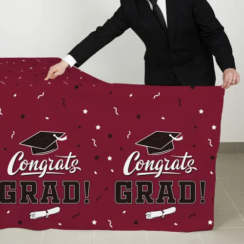 Miniatura 3 de Gatherfun Manteles de graduación, decoraciones de mesa de fiesta de graduación, impermeables, de plástico, rectangulares, desechables, para Rojo
