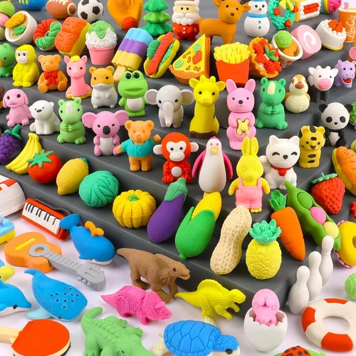 Arscniek Paquete de 110 Borradores de Animales para Niños, Mini Borradores de Lápiz Desmontables, Mascotas de Escritorio y Juguetes de Caja del