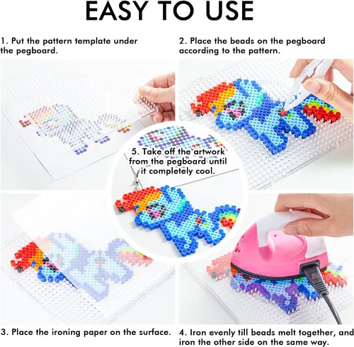 Miniatura 4 de Juego de cuentas fusibles, 21,000 piezas de cuentas fusibles, 22 colores de 0.197 in para niños, incluye 8 papel de planchar, 48 patrones, 4