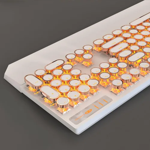 Miniatura 4 de MageGee - Teclado mecánico para juegos estilo máquina de escribir retro, teclas redondas punk doradas retroiluminadas LED, con cable, para laptop