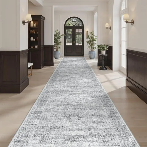 Miniatura 88 de Alfombra de pasillo Soalmost 2'6" x 10' lavable, alfombra antideslizante para cocina, baño, lavandería, alfombras vintage ultra delgadas para Beige