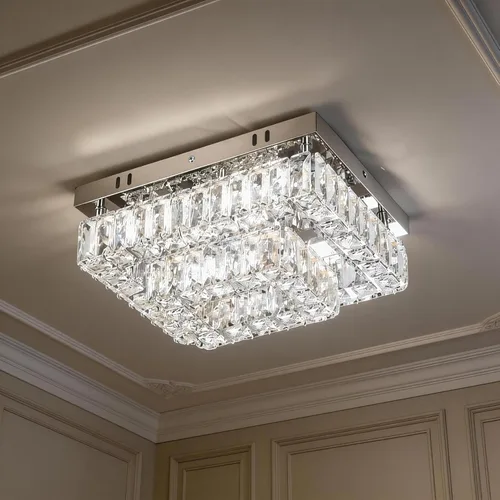 Miniatura 9 de Finktonglan Lámpara LED de techo empotrada de cristal, LED integrado de 24 W, luz blanca fría de 6500 K luz de día, cristal K9 rectangular y acero