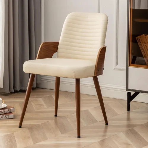 Miniatura 21 de Sillas de comedor, sillas de cocina modernas de mediados de siglo, sillas decorativas tapizadas de tela beige, patas de metal, sillas de escritorio