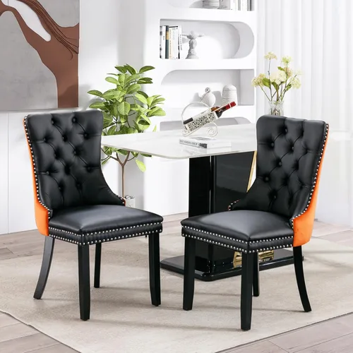 Miniatura 82 de SoarFlash Juego de 2 sillas de comedor de tela de lino, sillas de comedor tapizadas con ribete de cabeza de clavo y patas de madera de color claro