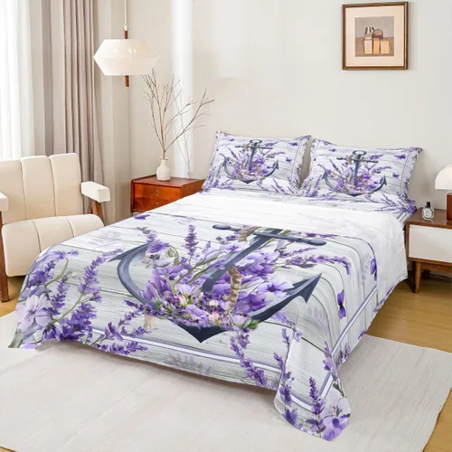 Anchor Nautical - Juego de sábanas románticas para niños, tamaño individual, diseño de mariposas y lavanda morado, decoración de habitación de niños