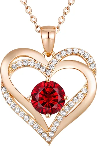 LOUISA SECRET Love Heart Birthstone Necklaces for Women 925 Sterling Silver Rose Gold Pendant Forever Diamond Jewelry Valentine's Day Christmas
