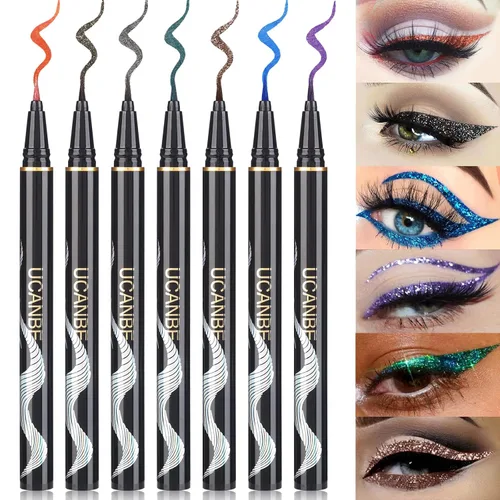 UCANBE Set de maquillaje delineador líquido brillante de 7 colores, acabado satinado metálico, bolígrafo delineador de ojos colorido brillante, de
