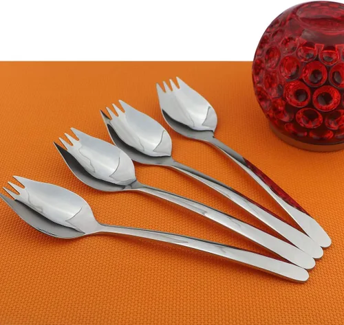 Miniatura 7 de 4 tenedores plateados para uso doméstico, campamento, viajes, senderismo, cuchara de acero inoxidable 18/10, cuchara de postre de fideos, juego