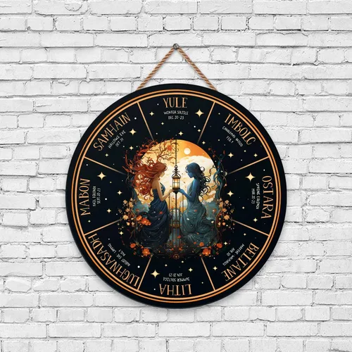 Miniatura 8 de Artsy Woodsy Letrero de madera de la rueda del año (no tallado) para decoración del hogar, bruja, pagana, Wicca, días festivos celtas, regalos 25