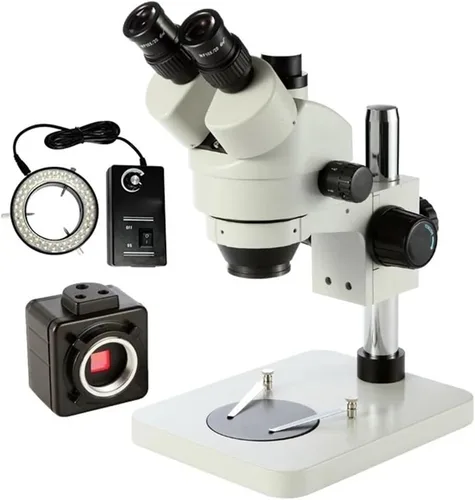 Miniatura 3 de Kit de accesorios para microscopio 3.5X-180X Trinocular Microscopio Aluminio Zoom Continuo Microscopio Juego de Microscopio Diapositivas