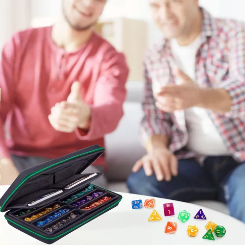 Miniatura 7 de SIQUK Estuche para dados DND, estuche organizador de dados con asa, bandeja ranurada extraíble con capacidad para 8 juegos de dados DND para Verde