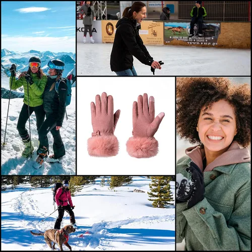 Miniatura 6 de Hysenm Women Winter Gloves With Touch Screen Fingers Warm Suede Gloves Texting Thermal Windproof Mittens for Driving Running