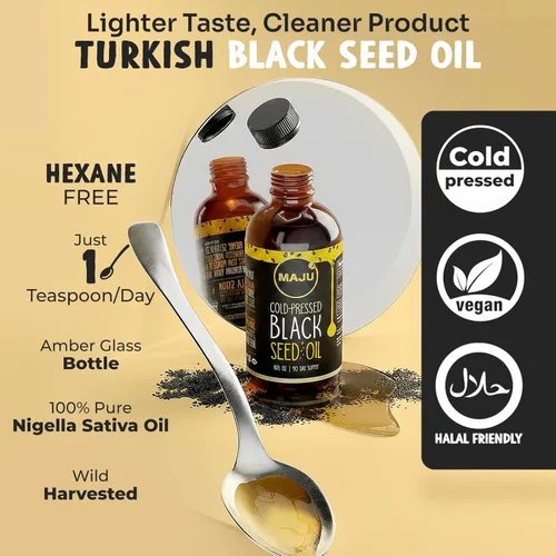Miniatura 3 de Aceite de semilla negra de MAJU 16 onzas: timoquinona 3X, prensado en frío, 100% aceite de semilla de comino negro turco Nigella sativa