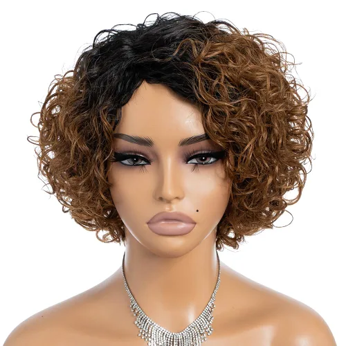 Miniatura 11 de Rebecca Fashion Pelucas de cabello humano rizado corto para mujeres negras, parte lateral, linda peluca rizada estilo Bob, brasileña Remy, sin