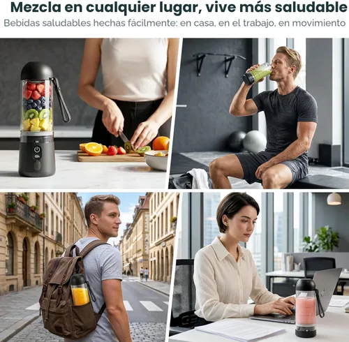 Miniatura 7 de Licuadora portátil, 8 cuchillas de tamaño personal para batidos, vaso exprimidor recargable USB C con pantalla LED, mini mezclador para viajes