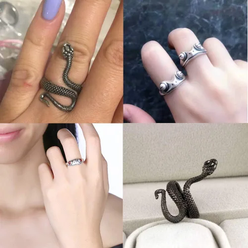 Miniatura 2 de Hsarsup 11 Pcs Vintage Frog Rings Cute Animal Open Ring Retro Snake Rings Set Full Finger Ring Statement Biker Punk Rings for Women Girls Men (11pcs)