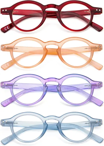 4 unidades de gafas de lectura pequeñas y redondas, cómodas, con marcos coloridos y elegantes para mujeres