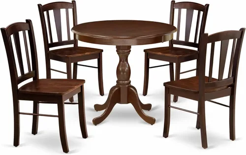 Miniatura 20 de East West Furniture El juego de comedor de 3 piezas AMDL3-BCH-W contiene una mesa de cocina redonda con pedestal y 2 sillas de comedor, 36 x 36