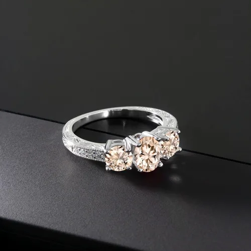 Miniatura 57 de Gem Stone King Anillo de compromiso de 3 piedras preciosas de oro blanco de 10 quilates con piedra natal y diamantes cultivados en laboratorio